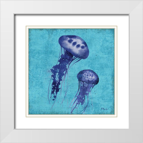 Indigo Jellyfish I White Modern Wood Framed Art Print with Double Matting by Brent, Paul