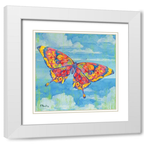 Wild Blue Butterfly White Modern Wood Framed Art Print with Double Matting by Brent, Paul