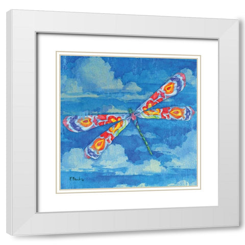 Wild Blue Dragonfly White Modern Wood Framed Art Print with Double Matting by Brent, Paul