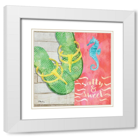 Sunshine Sandals III White Modern Wood Framed Art Print with Double Matting by Brent, Paul