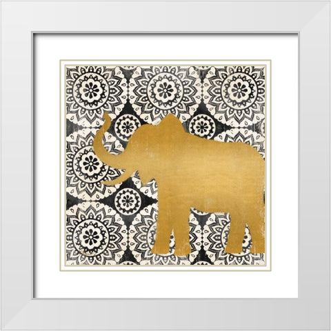 Boho Elephant II White Modern Wood Framed Art Print with Double Matting by Brent, Paul
