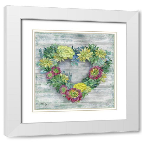 Succulent Wreath White Modern Wood Framed Art Print with Double Matting by Brent, Paul