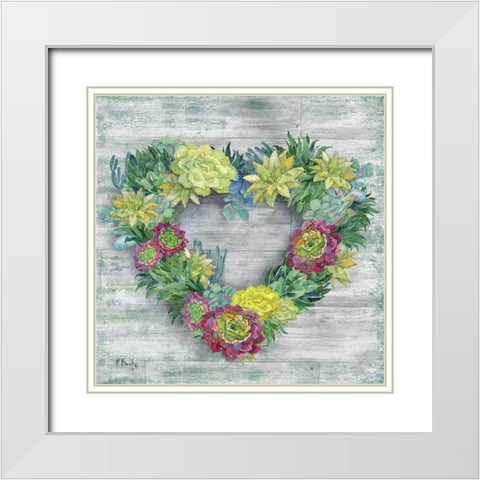 Succulent Wreath White Modern Wood Framed Art Print with Double Matting by Brent, Paul