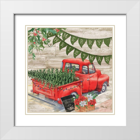 Farmhouse Pick-Up Holiday White Modern Wood Framed Art Print with Double Matting by Brent, Paul