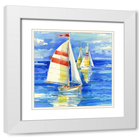 Cape Sailboats I White Modern Wood Framed Art Print with Double Matting by Brent, Paul
