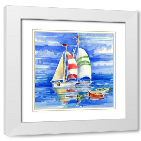 Cape Sailboats II White Modern Wood Framed Art Print with Double Matting by Brent, Paul