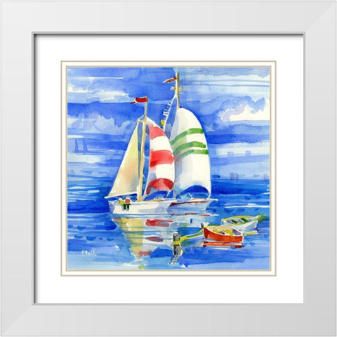 Cape Sailboats II White Modern Wood Framed Art Print with Double Matting by Brent, Paul