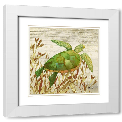 Calypso Turtles I White Modern Wood Framed Art Print with Double Matting by Brent, Paul