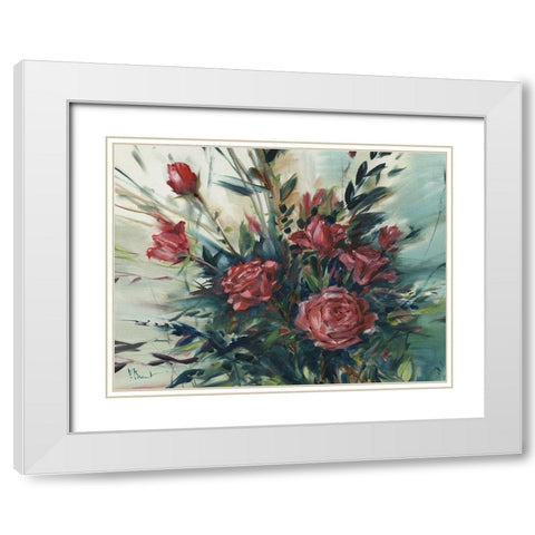 Spray of Roses White Modern Wood Framed Art Print with Double Matting by Brent, Paul