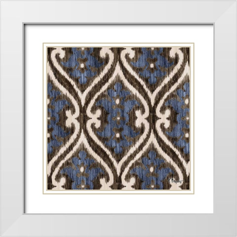 Indigo Ikat IV White Modern Wood Framed Art Print with Double Matting by Brent, Paul