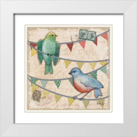 Fancy Flock IV White Modern Wood Framed Art Print with Double Matting by Brent, Paul
