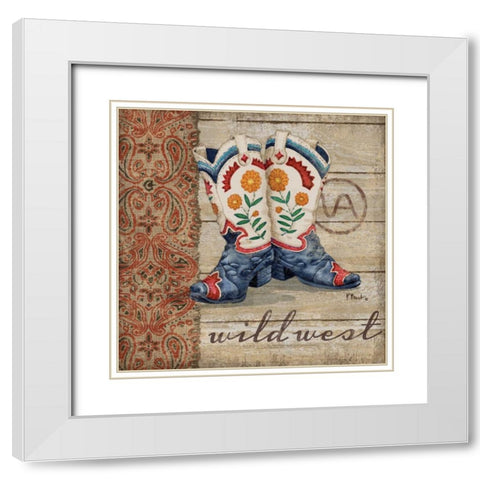 Wild West Boots IV White Modern Wood Framed Art Print with Double Matting by Brent, Paul