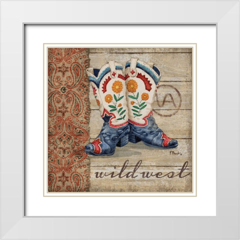Wild West Boots IV White Modern Wood Framed Art Print with Double Matting by Brent, Paul