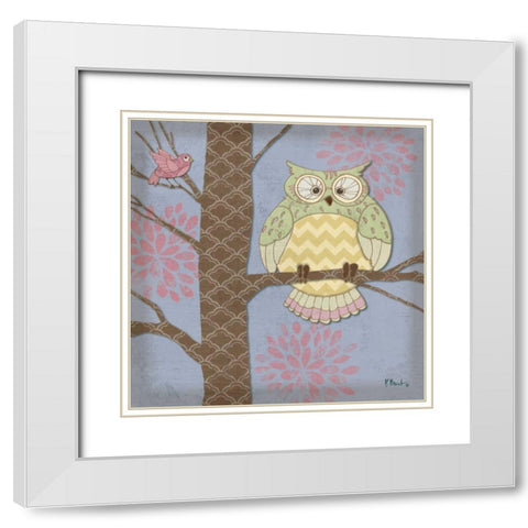 Pastel Fantasy Owls I White Modern Wood Framed Art Print with Double Matting by Brent, Paul