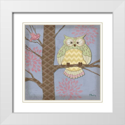 Pastel Fantasy Owls I White Modern Wood Framed Art Print with Double Matting by Brent, Paul
