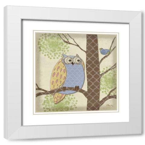 Pastel Fantasy Owls II White Modern Wood Framed Art Print with Double Matting by Brent, Paul