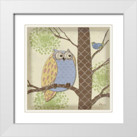 Pastel Fantasy Owls II White Modern Wood Framed Art Print with Double Matting by Brent, Paul
