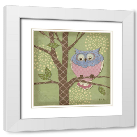 Pastel Fantasy Owls III White Modern Wood Framed Art Print with Double Matting by Brent, Paul
