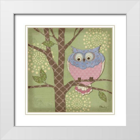 Pastel Fantasy Owls III White Modern Wood Framed Art Print with Double Matting by Brent, Paul