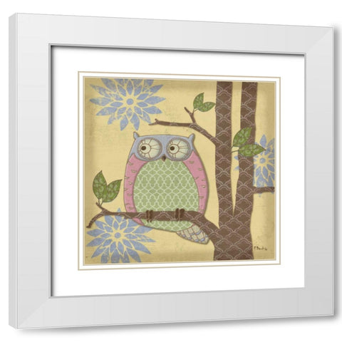Pastel Fantasy Owls IV White Modern Wood Framed Art Print with Double Matting by Brent, Paul