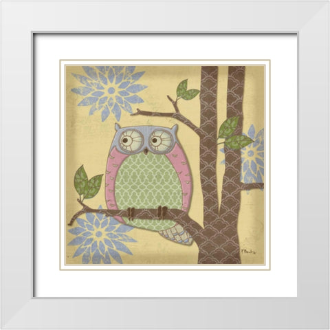 Pastel Fantasy Owls IV White Modern Wood Framed Art Print with Double Matting by Brent, Paul