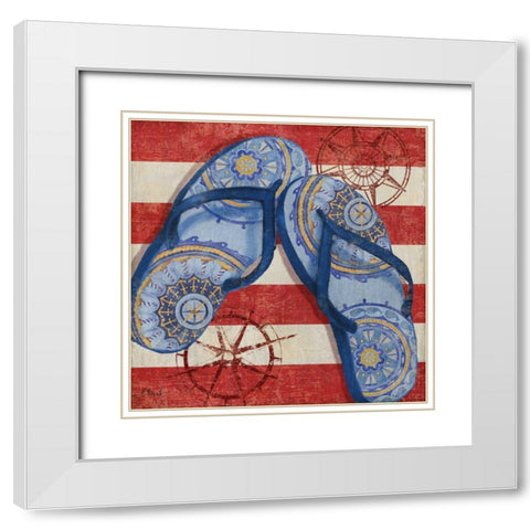 Nautical Flip Flops II White Modern Wood Framed Art Print with Double Matting by Brent, Paul