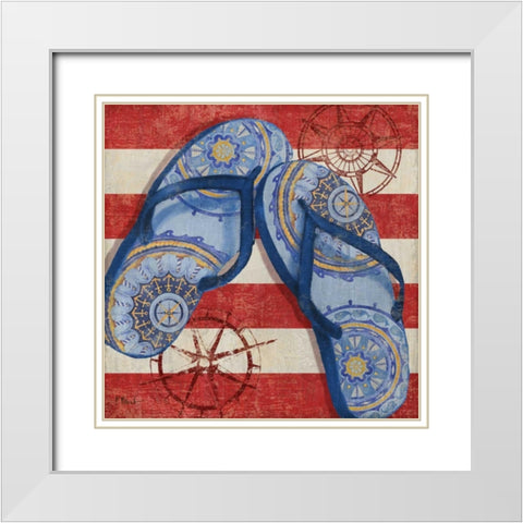 Nautical Flip Flops II White Modern Wood Framed Art Print with Double Matting by Brent, Paul