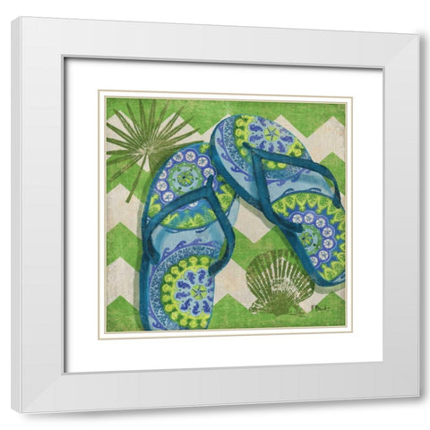 Coastal Flip Flops I White Modern Wood Framed Art Print with Double Matting by Brent, Paul