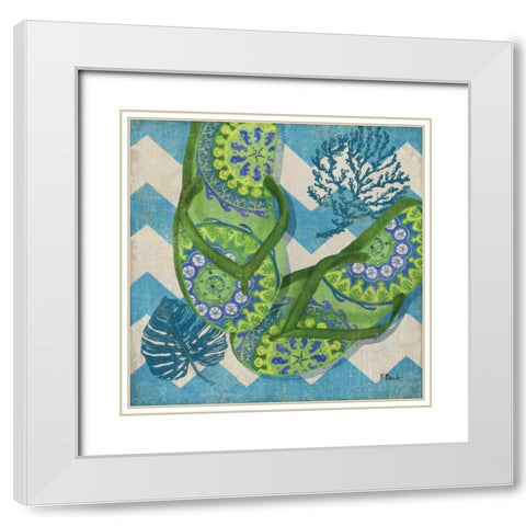 Coastal Flip Flops II White Modern Wood Framed Art Print with Double Matting by Brent, Paul