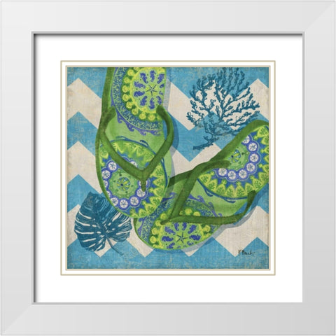 Coastal Flip Flops II White Modern Wood Framed Art Print with Double Matting by Brent, Paul