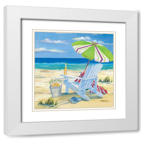 5 oclock Beach II White Modern Wood Framed Art Print with Double Matting by Brent, Paul