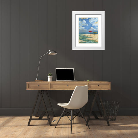 Umbrella Beachscape I White Modern Wood Framed Art Print with Double Matting by Brent, Paul