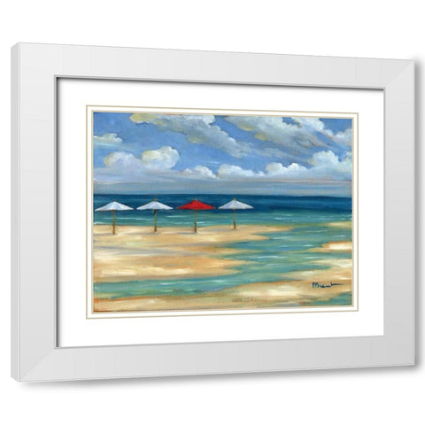 Umbrella Beachscape III White Modern Wood Framed Art Print with Double Matting by Brent, Paul