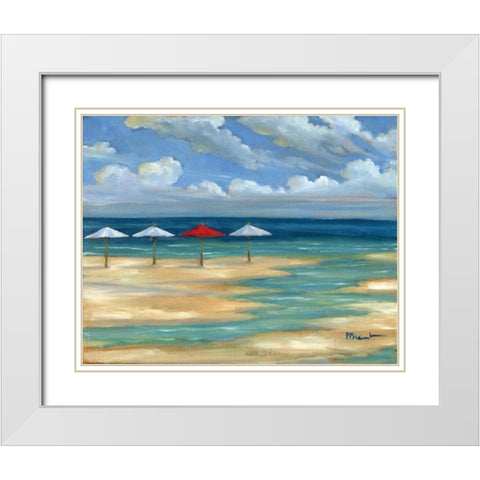 Umbrella Beachscape III White Modern Wood Framed Art Print with Double Matting by Brent, Paul