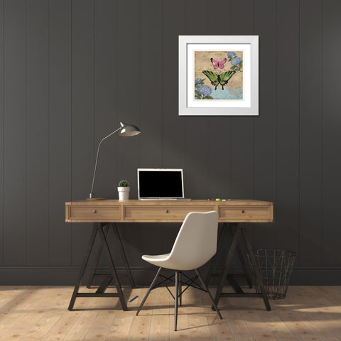 Burlap Butterflies I White Modern Wood Framed Art Print with Double Matting by Brent, Paul