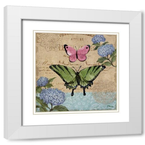 Burlap Butterflies I White Modern Wood Framed Art Print with Double Matting by Brent, Paul