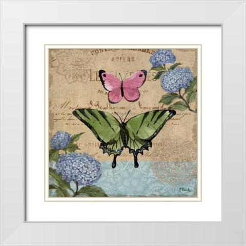 Burlap Butterflies I White Modern Wood Framed Art Print with Double Matting by Brent, Paul
