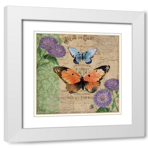 Burlap Butterflies II White Modern Wood Framed Art Print with Double Matting by Brent, Paul