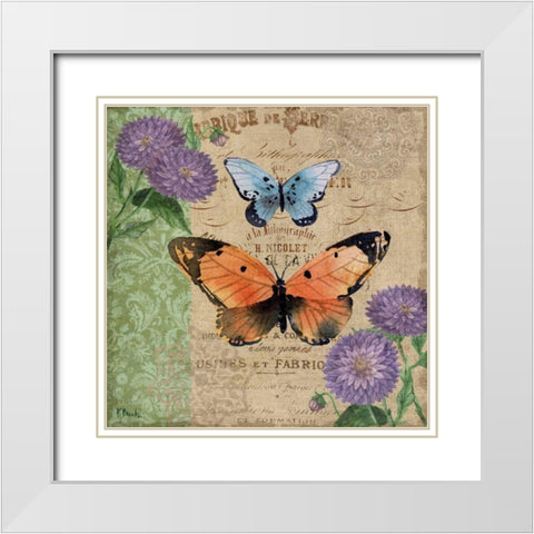 Burlap Butterflies II White Modern Wood Framed Art Print with Double Matting by Brent, Paul