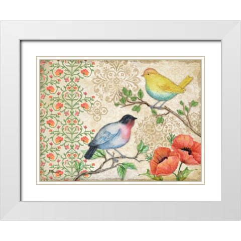 Blossoming Birds I White Modern Wood Framed Art Print with Double Matting by Brent, Paul