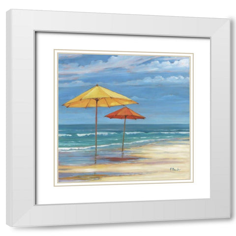 Umbrella Beachscape Sq. II White Modern Wood Framed Art Print with Double Matting by Brent, Paul