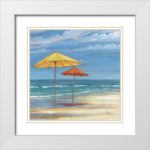 Umbrella Beachscape Sq. II White Modern Wood Framed Art Print with Double Matting by Brent, Paul