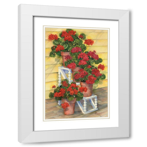 Spindle Shelf Geraniums White Modern Wood Framed Art Print with Double Matting by Brent, Paul