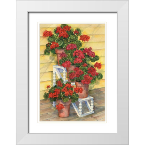 Spindle Shelf Geraniums White Modern Wood Framed Art Print with Double Matting by Brent, Paul