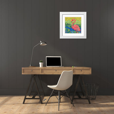 Flamingo Lagoon II White Modern Wood Framed Art Print with Double Matting by Brent, Paul