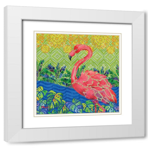 Flamingo Lagoon II White Modern Wood Framed Art Print with Double Matting by Brent, Paul