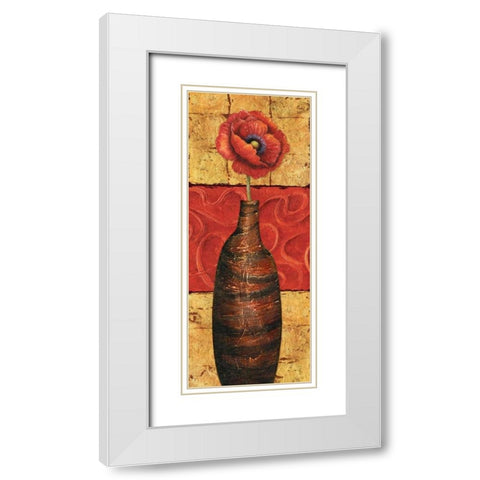 Fleur sur Tuiles I White Modern Wood Framed Art Print with Double Matting by Corbin, Delphine