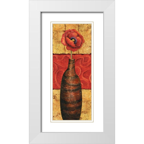 Fleur sur Tuiles I White Modern Wood Framed Art Print with Double Matting by Corbin, Delphine