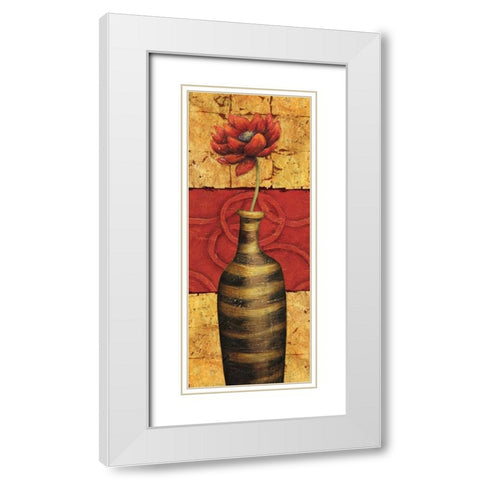 Fleur sur Tuiles II White Modern Wood Framed Art Print with Double Matting by Corbin, Delphine