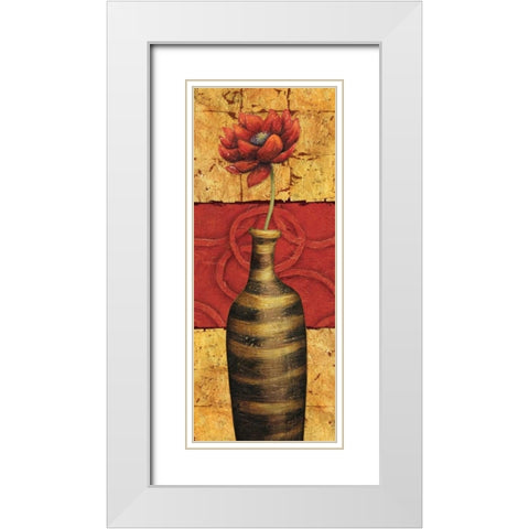 Fleur sur Tuiles II White Modern Wood Framed Art Print with Double Matting by Corbin, Delphine